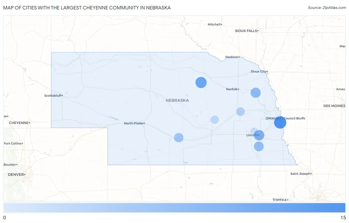 Cities with the Largest Cheyenne Community in Nebraska Map