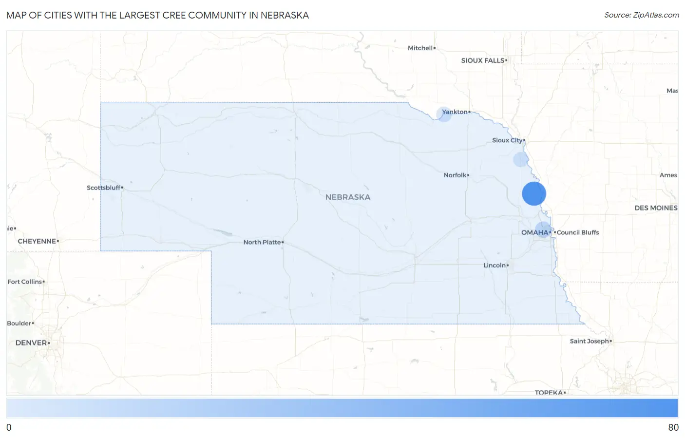 Cities with the Largest Cree Community in Nebraska Map