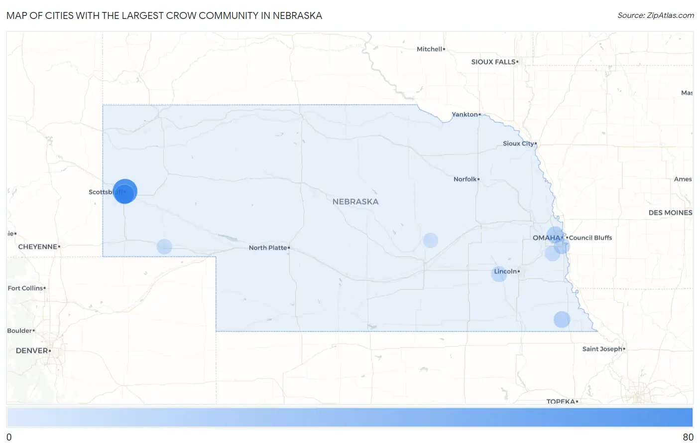 Cities with the Largest Crow Community in Nebraska Map