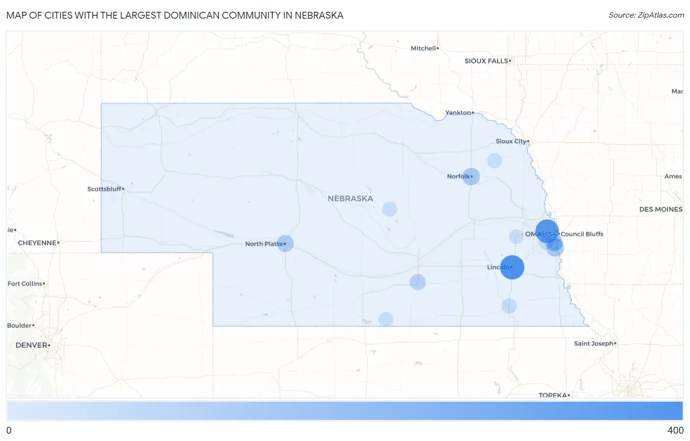 Cities with the Largest Dominican Community in Nebraska Map