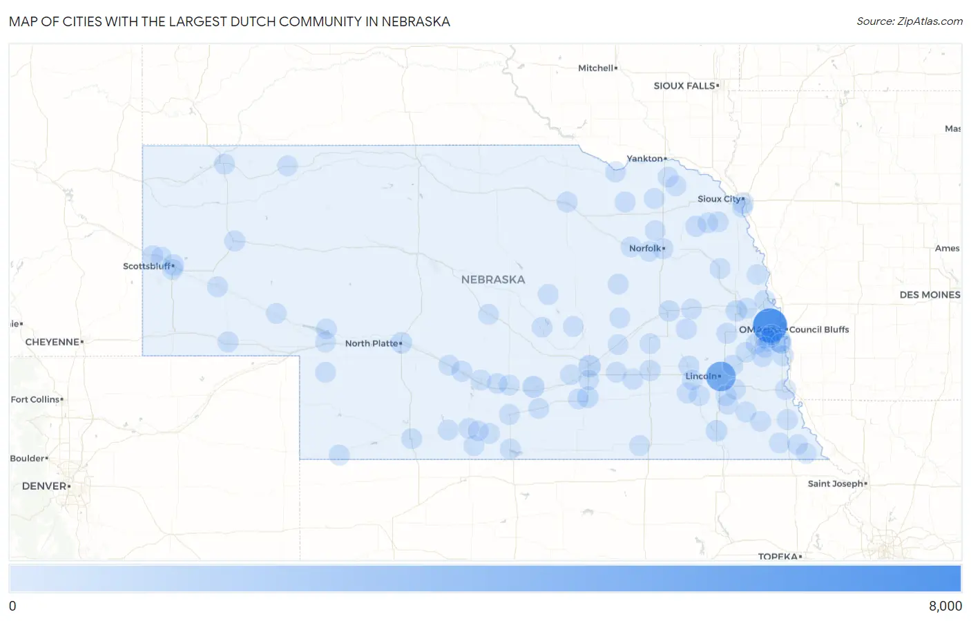 Cities with the Largest Dutch Community in Nebraska Map