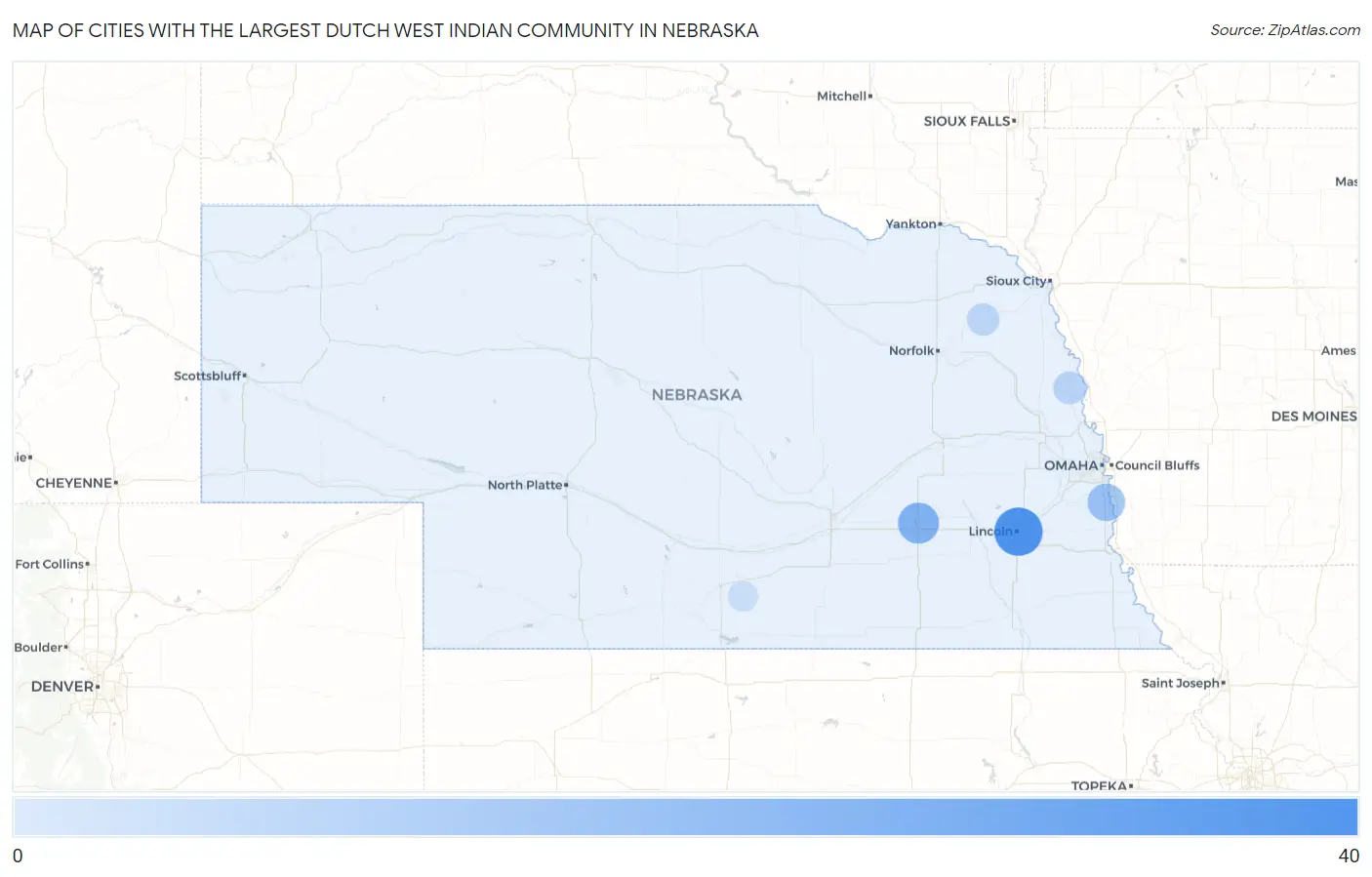 Cities with the Largest Dutch West Indian Community in Nebraska Map