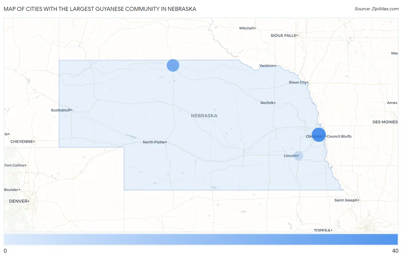 Cities with the Largest Guyanese Community in Nebraska Map