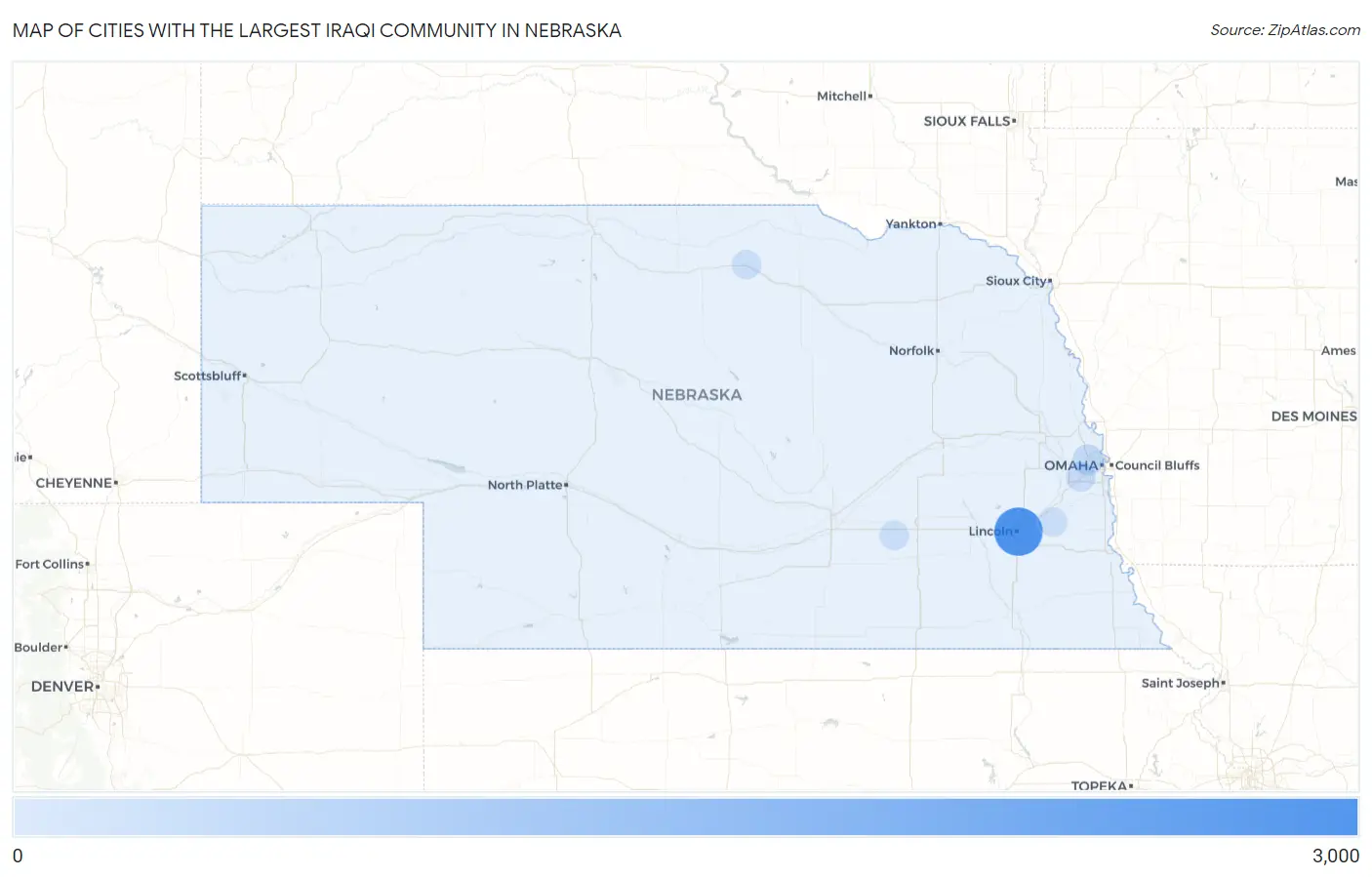 Cities with the Largest Iraqi Community in Nebraska Map