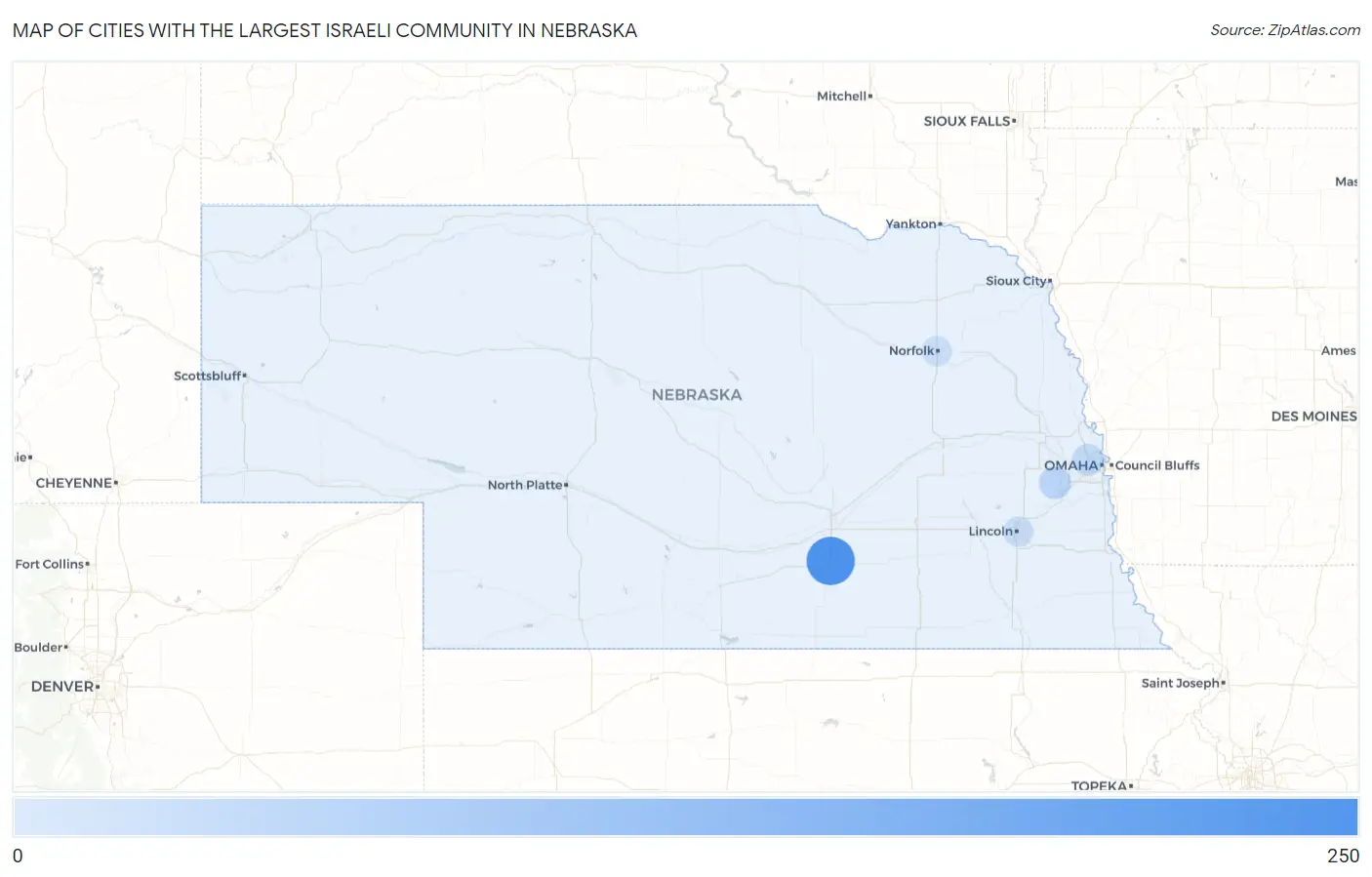 Cities with the Largest Israeli Community in Nebraska Map