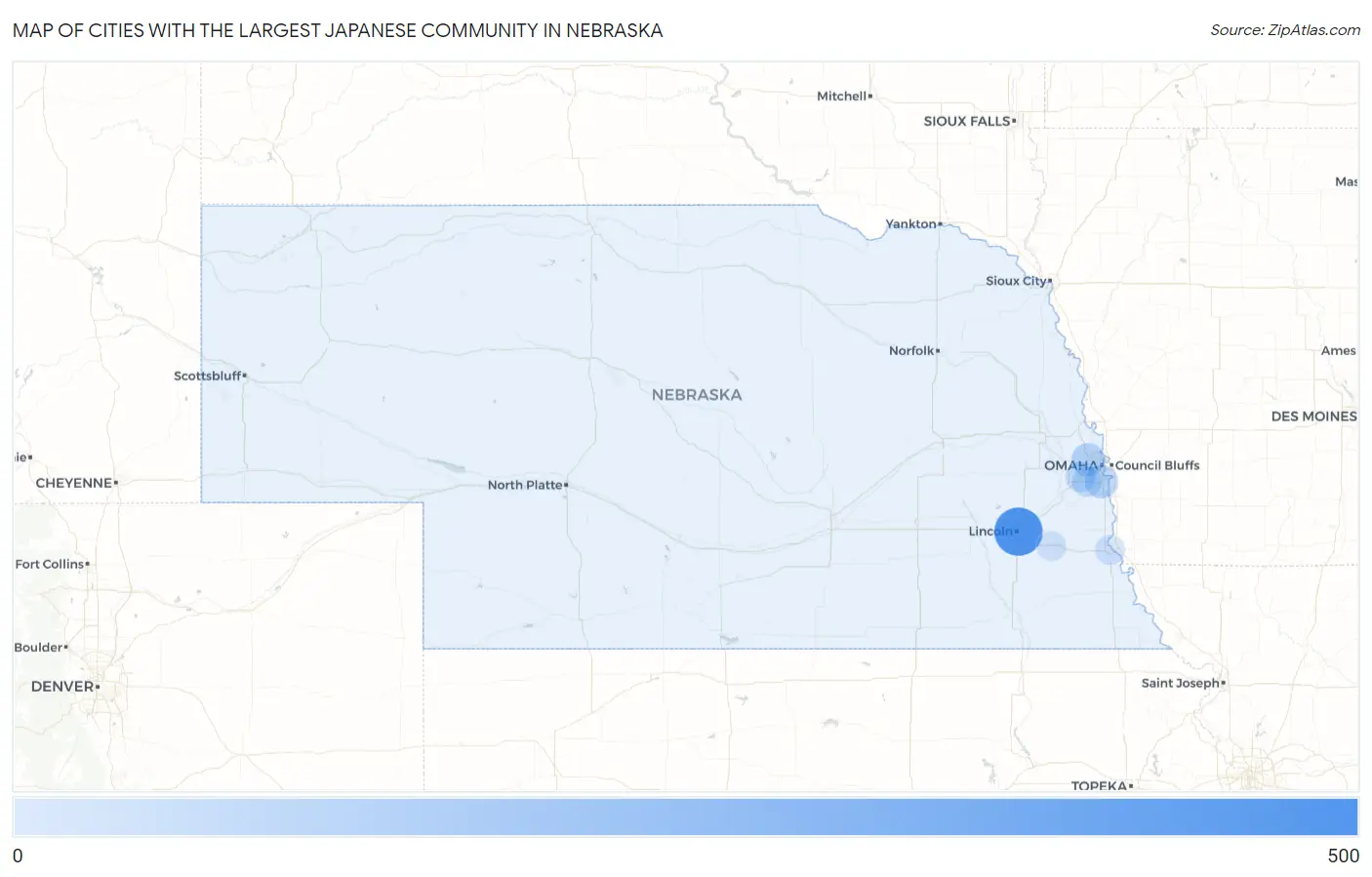 Cities with the Largest Japanese Community in Nebraska Map