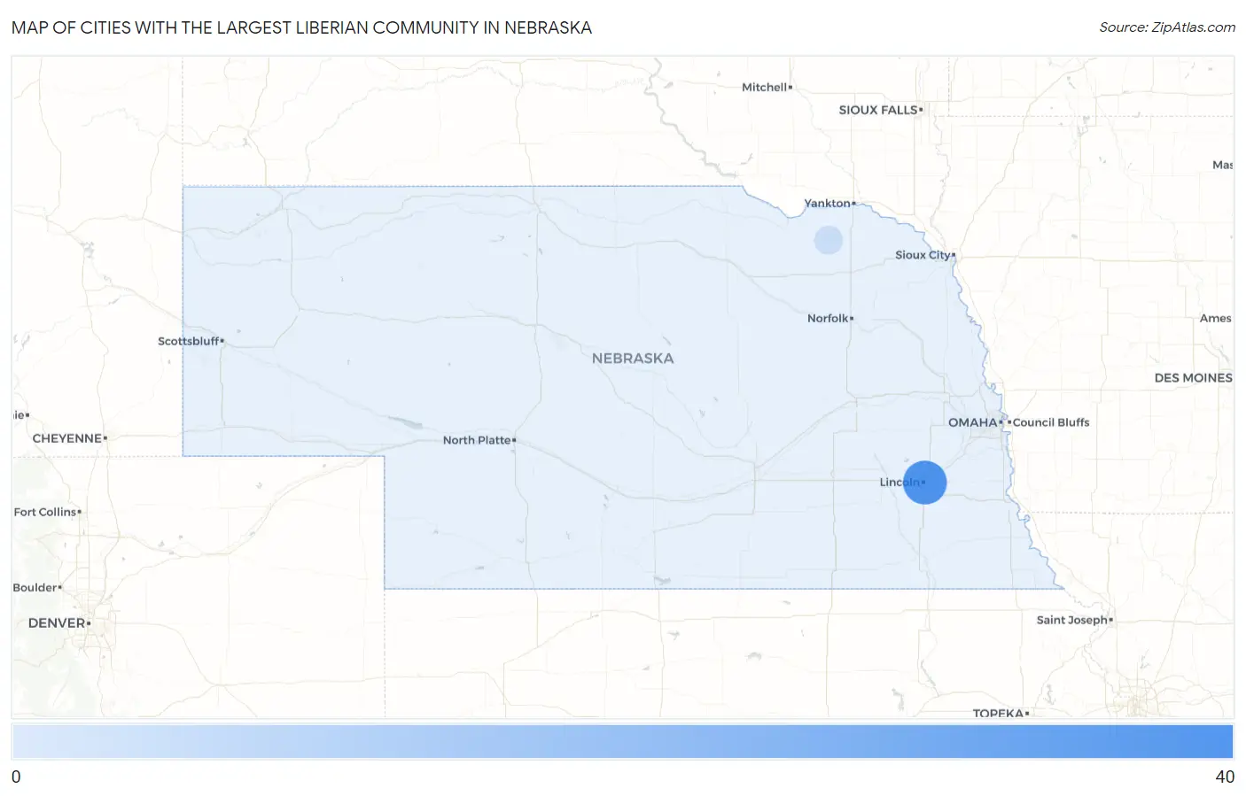 Cities with the Largest Liberian Community in Nebraska Map