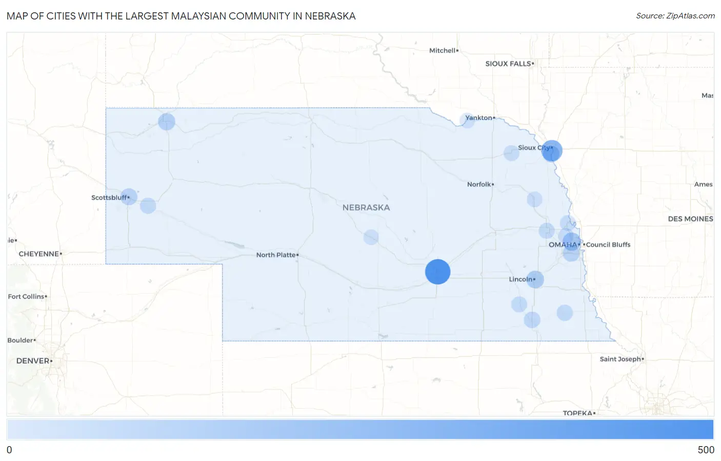 Cities with the Largest Malaysian Community in Nebraska Map