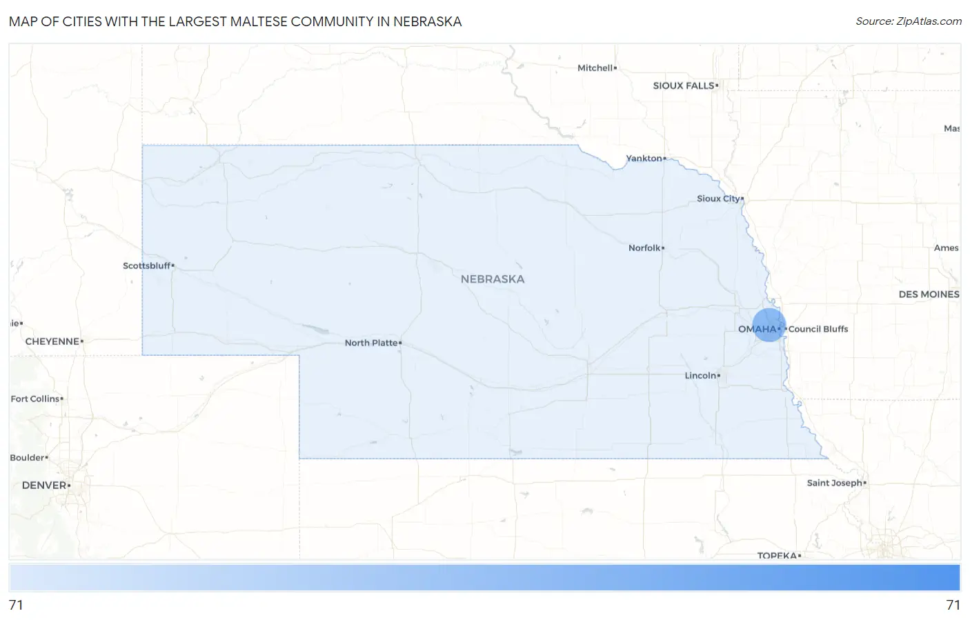 Cities with the Largest Maltese Community in Nebraska Map