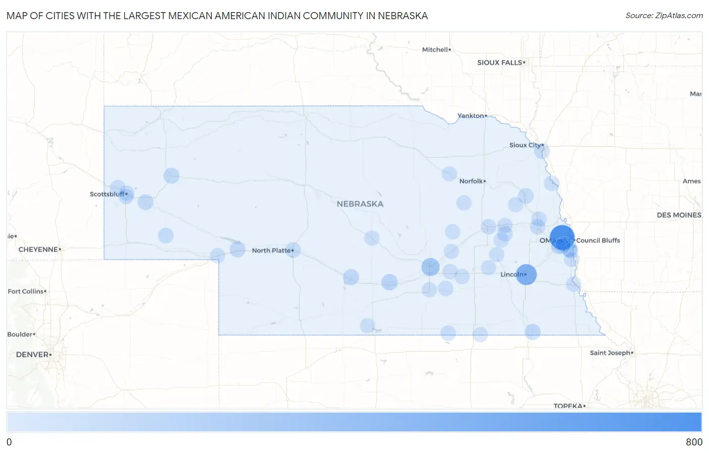 Cities with the Largest Mexican American Indian Community in Nebraska Map