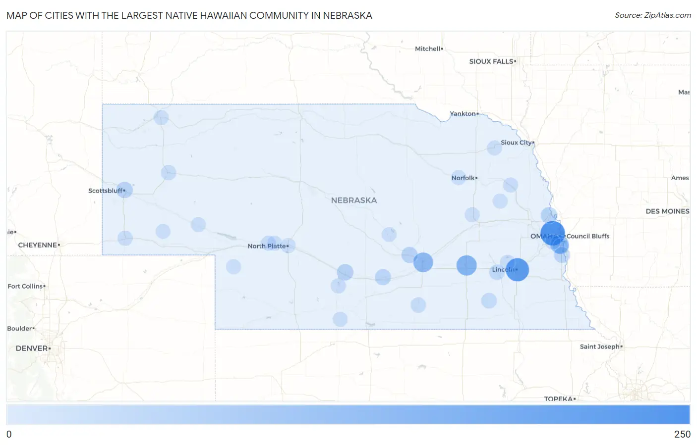 Cities with the Largest Native Hawaiian Community in Nebraska Map