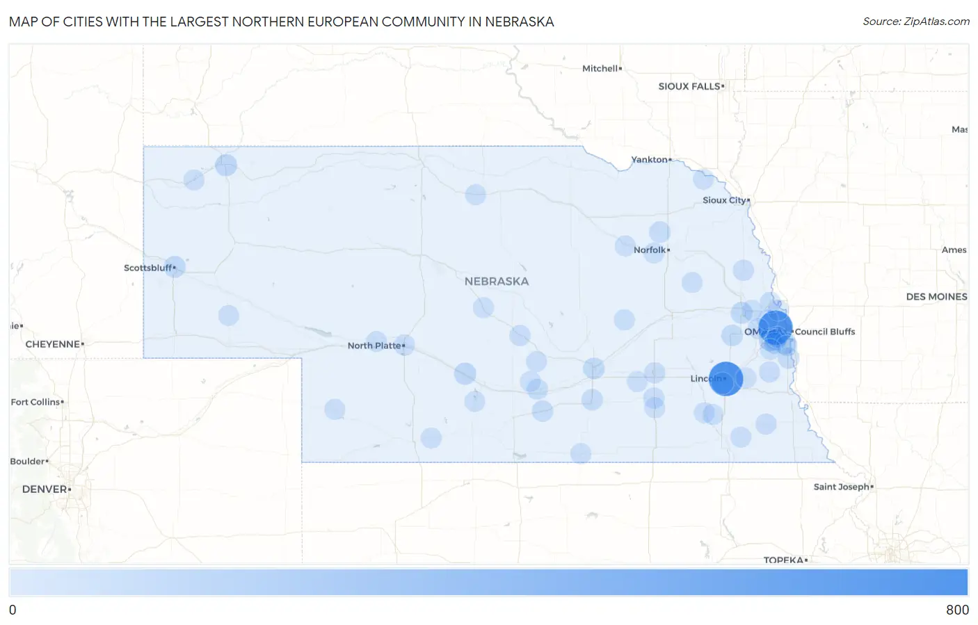 Cities with the Largest Northern European Community in Nebraska Map