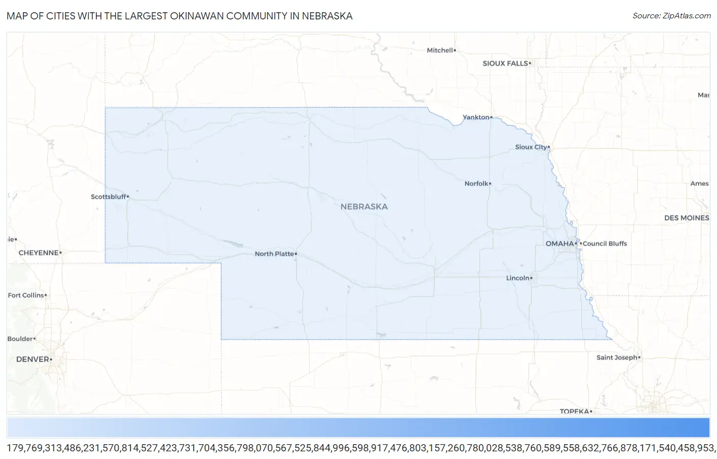 Cities with the Largest Okinawan Community in Nebraska Map