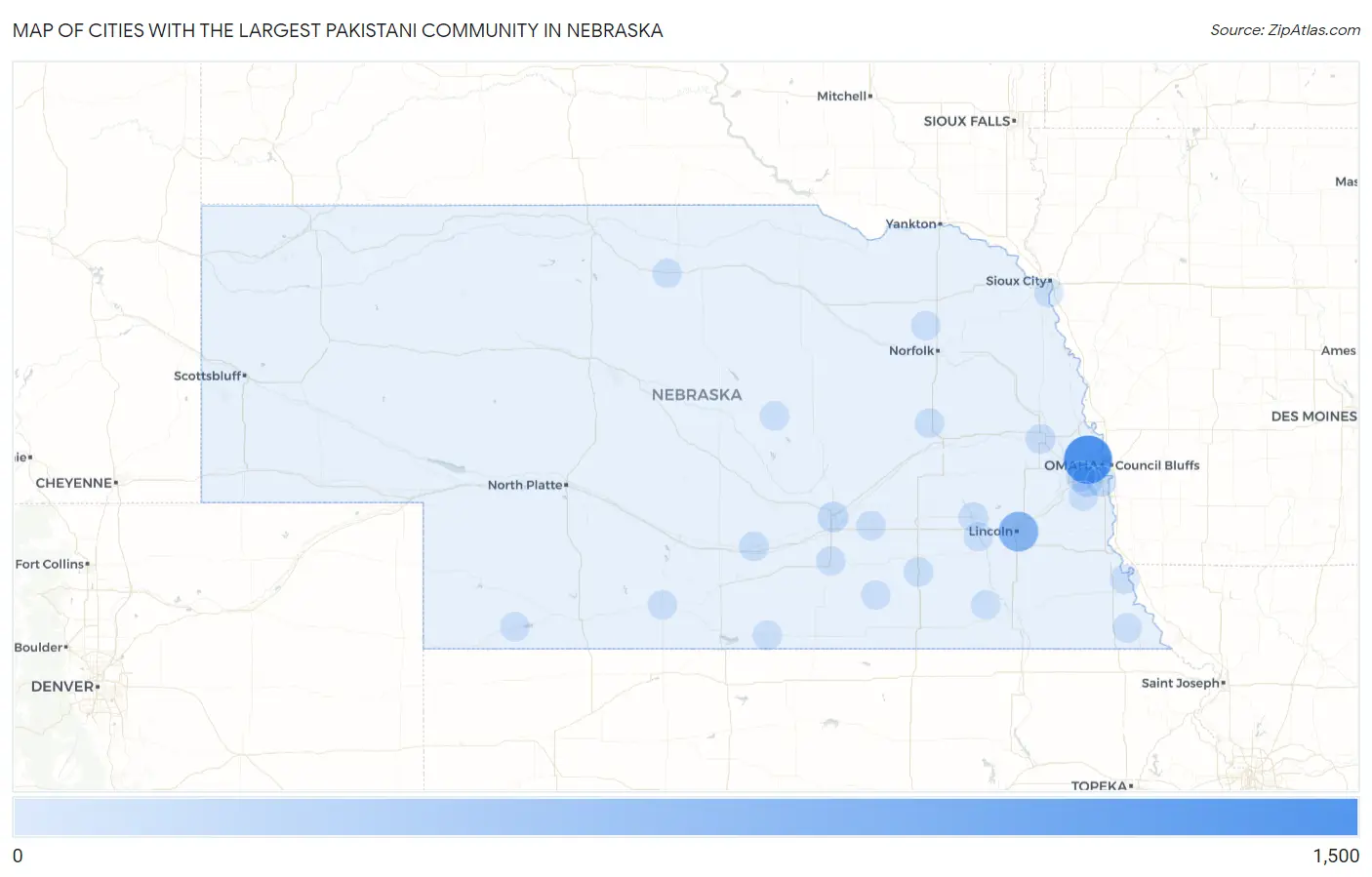 Cities with the Largest Pakistani Community in Nebraska Map