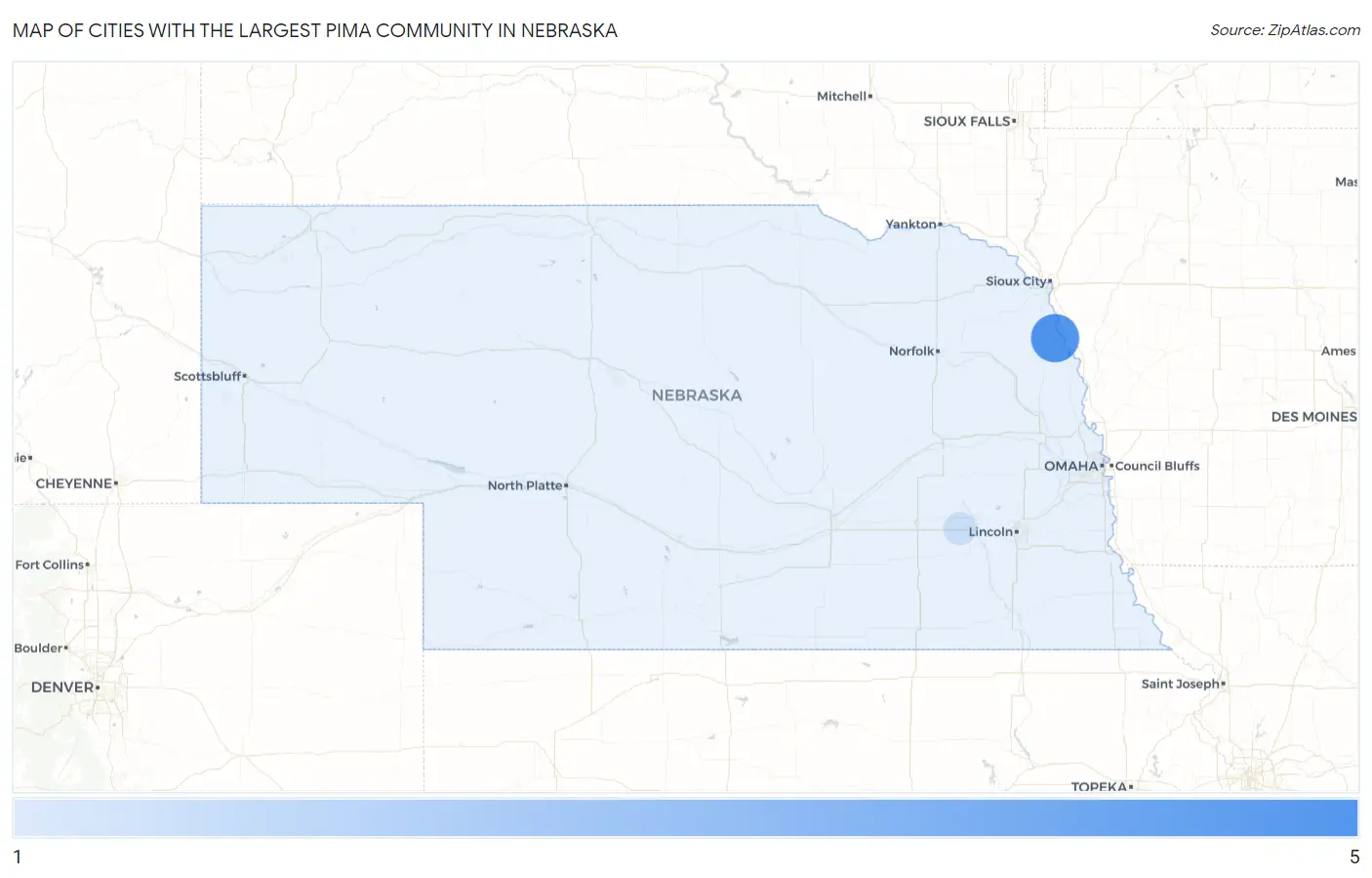 Cities with the Largest Pima Community in Nebraska Map