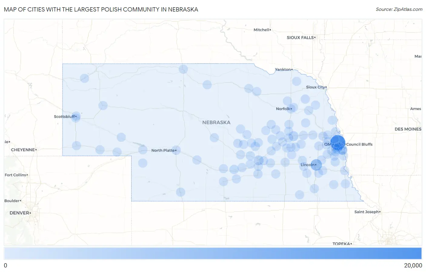 Cities with the Largest Polish Community in Nebraska Map
