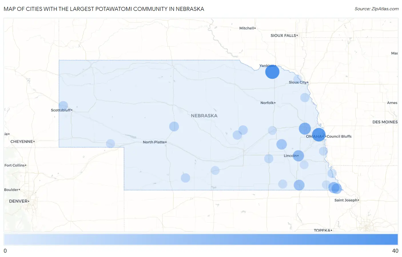 Cities with the Largest Potawatomi Community in Nebraska Map