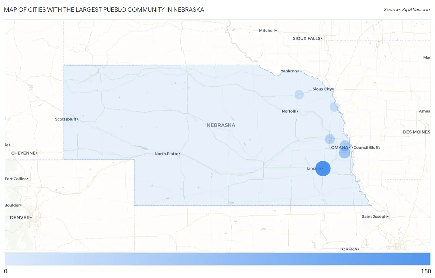 Cities with the Largest Pueblo Community in Nebraska Map