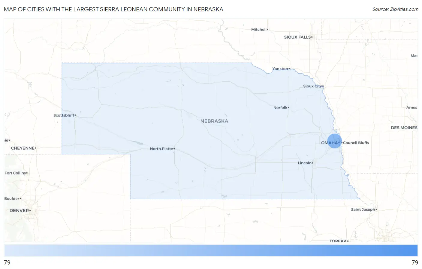 Cities with the Largest Sierra Leonean Community in Nebraska Map