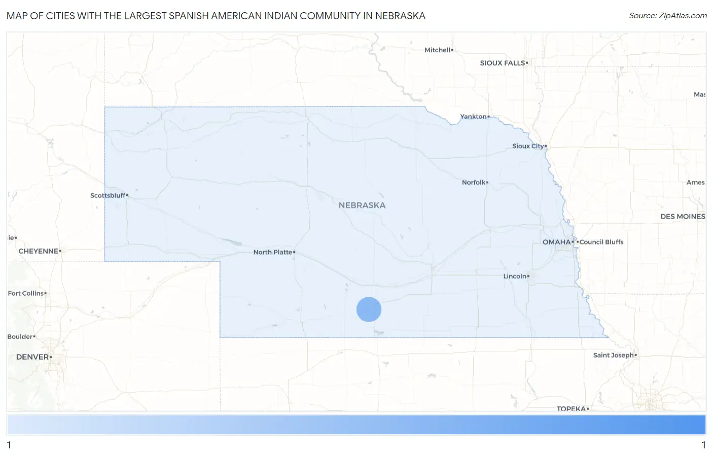 Cities with the Largest Spanish American Indian Community in Nebraska Map