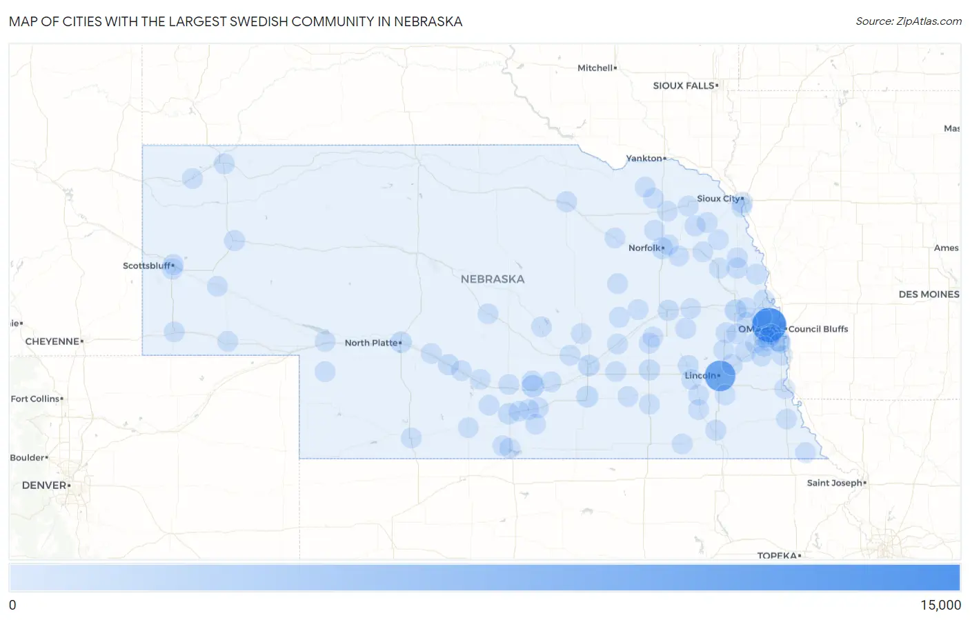 Cities with the Largest Swedish Community in Nebraska Map