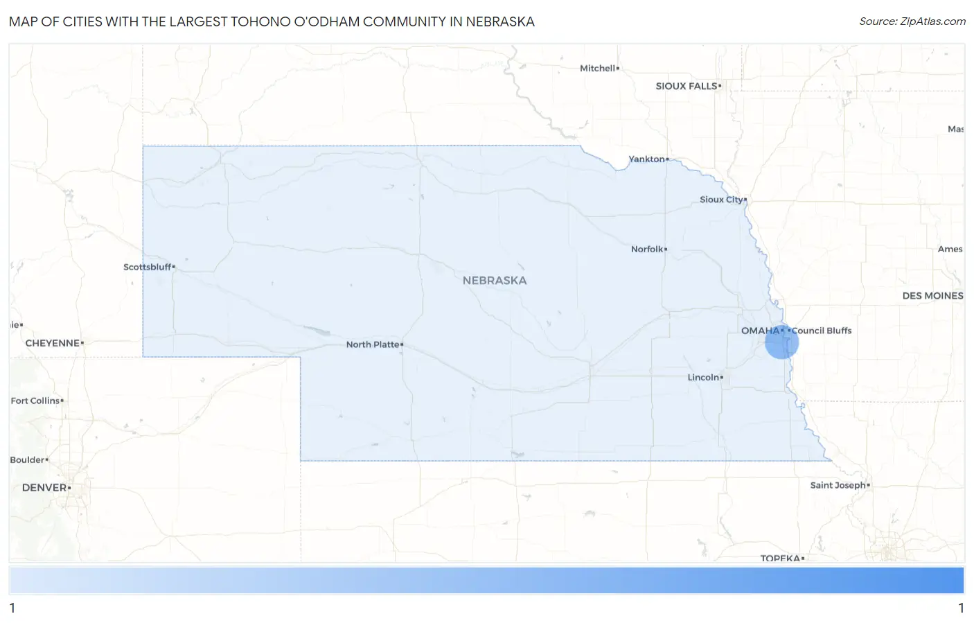 Cities with the Largest Tohono O'Odham Community in Nebraska Map