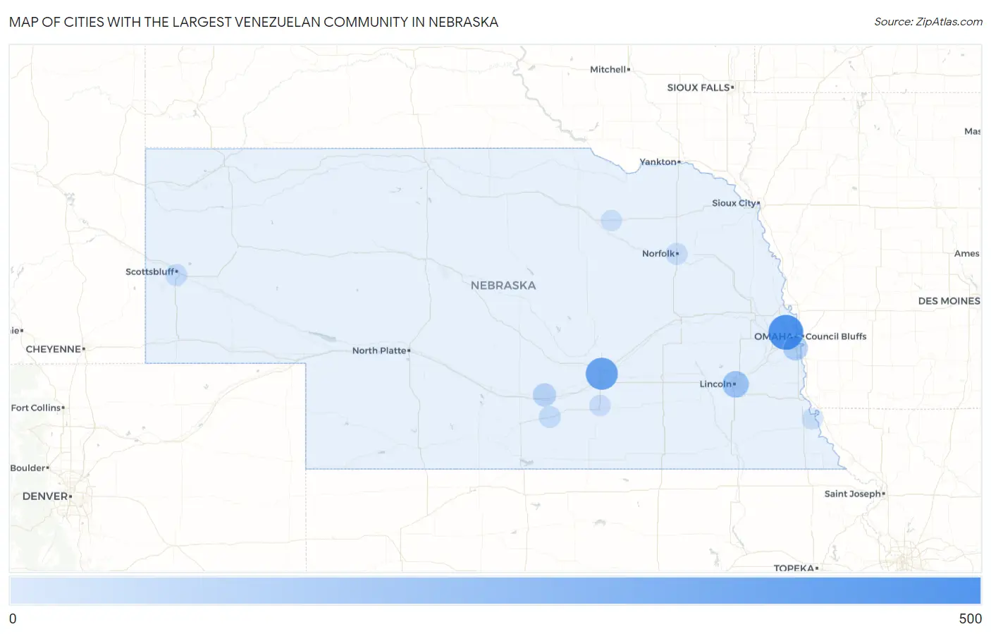 Cities with the Largest Venezuelan Community in Nebraska Map