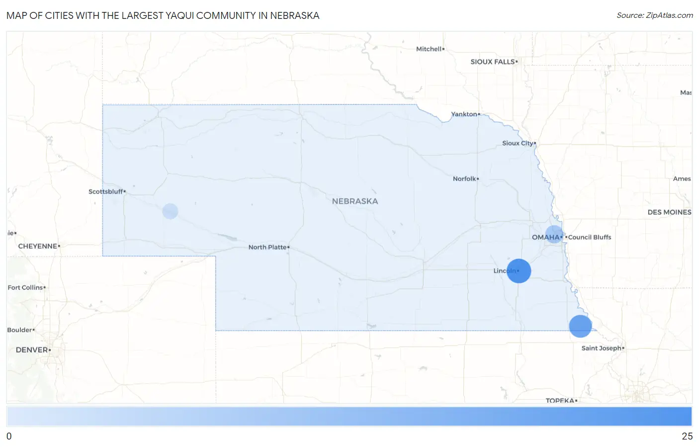 Cities with the Largest Yaqui Community in Nebraska Map