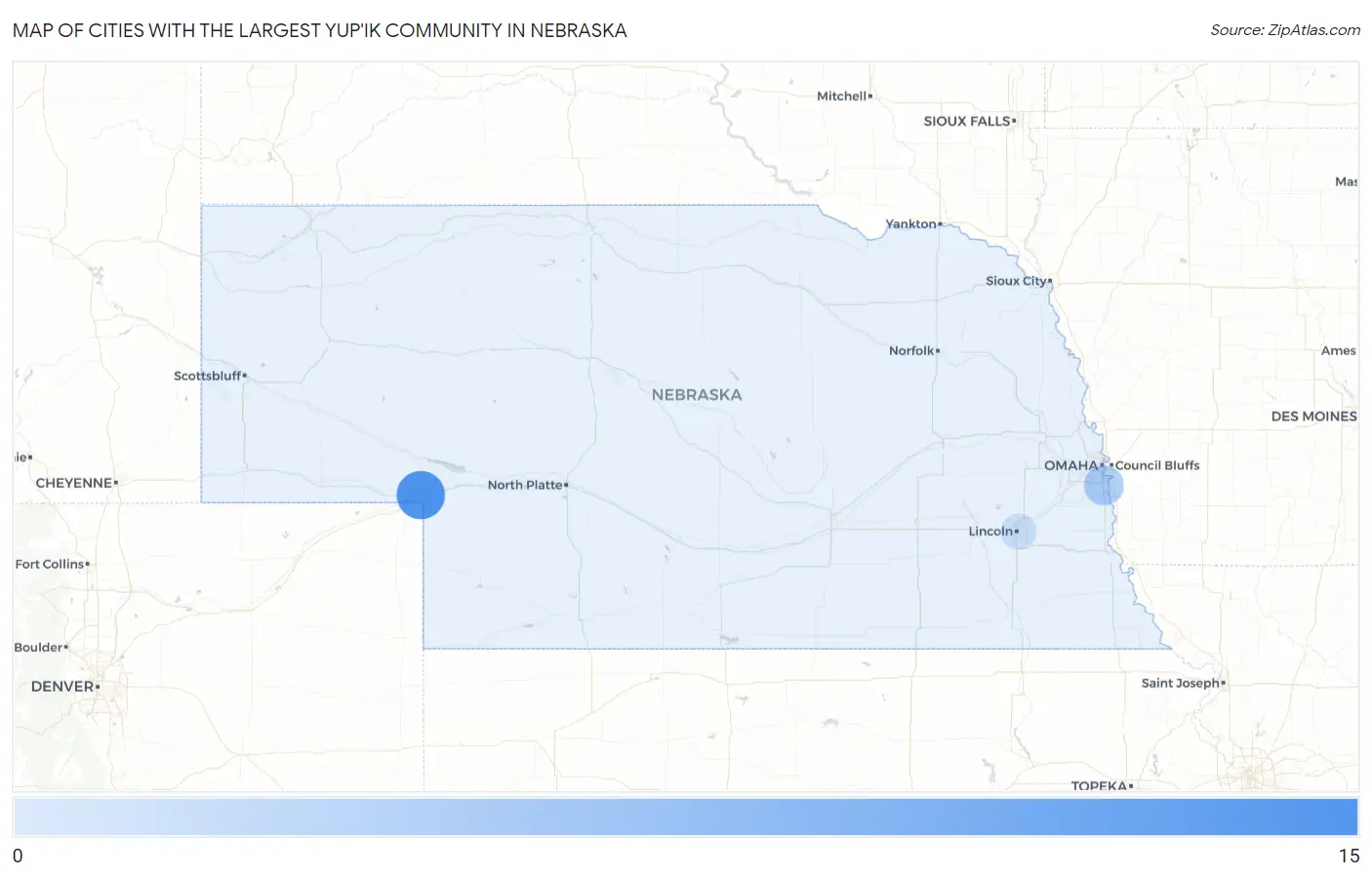Cities with the Largest Yup'ik Community in Nebraska Map