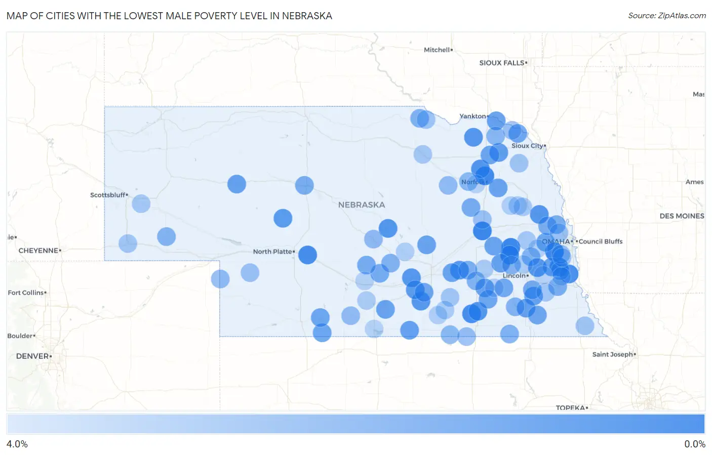 Cities with the Lowest Male Poverty Level in Nebraska Map