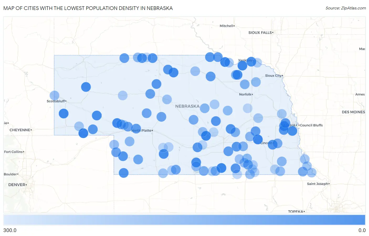 Cities with the Lowest Population Density in Nebraska Map