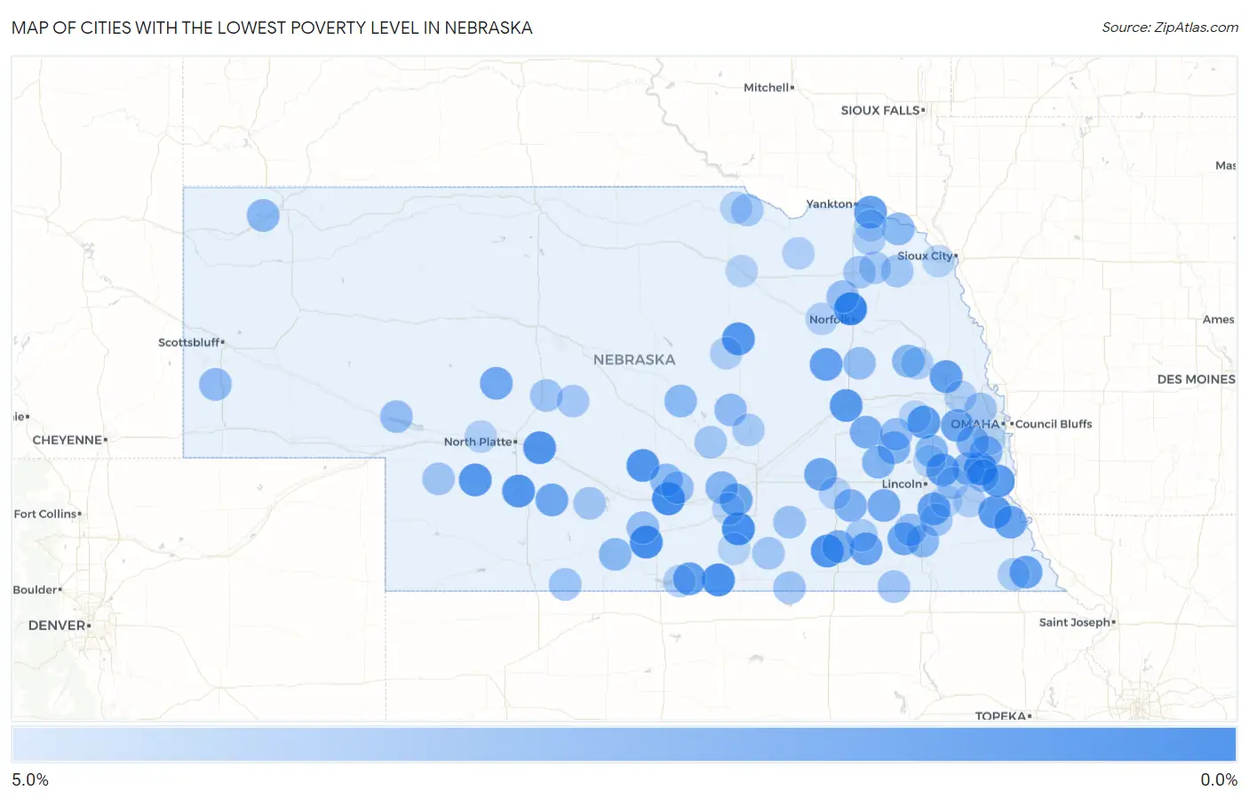 Cities with the Lowest Poverty Level in Nebraska Map