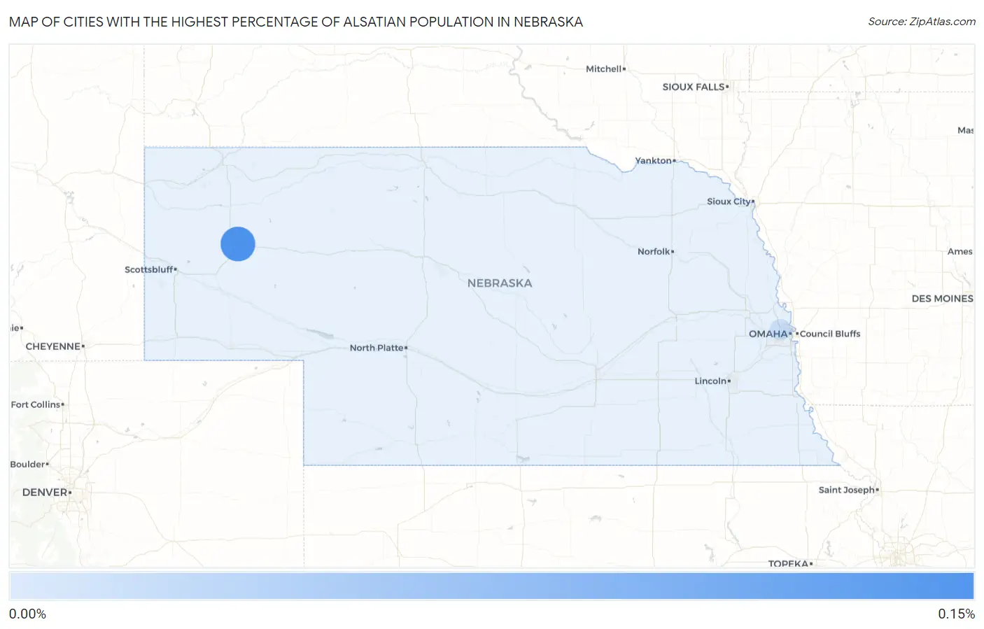 Cities with the Highest Percentage of Alsatian Population in Nebraska Map