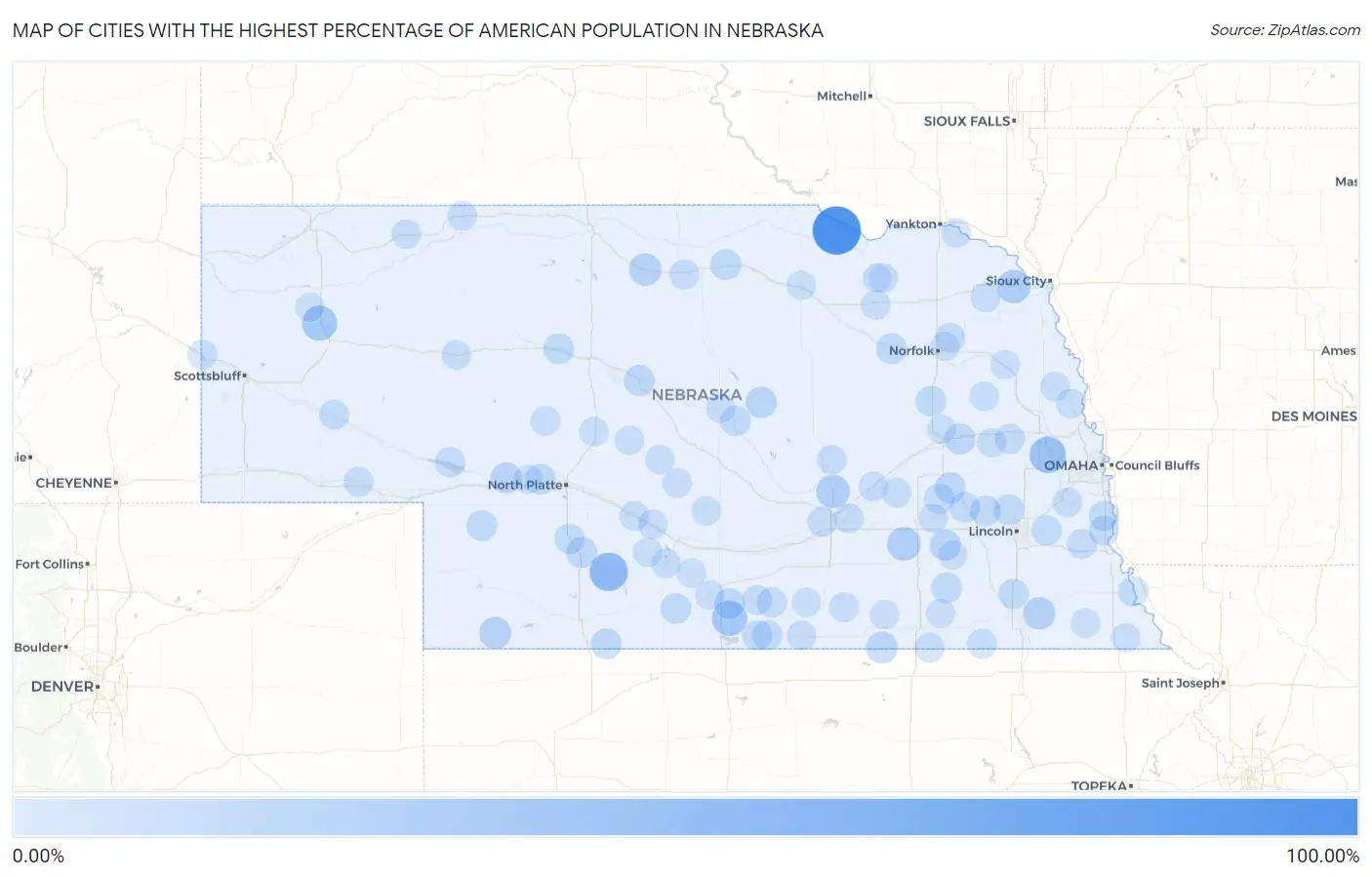 Cities with the Highest Percentage of American Population in Nebraska Map