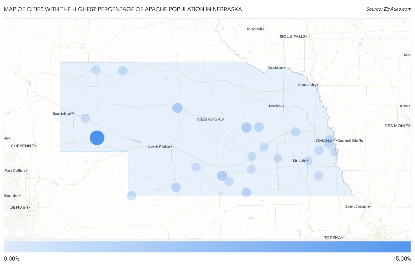 Cities with the Highest Percentage of Apache Population in Nebraska Map