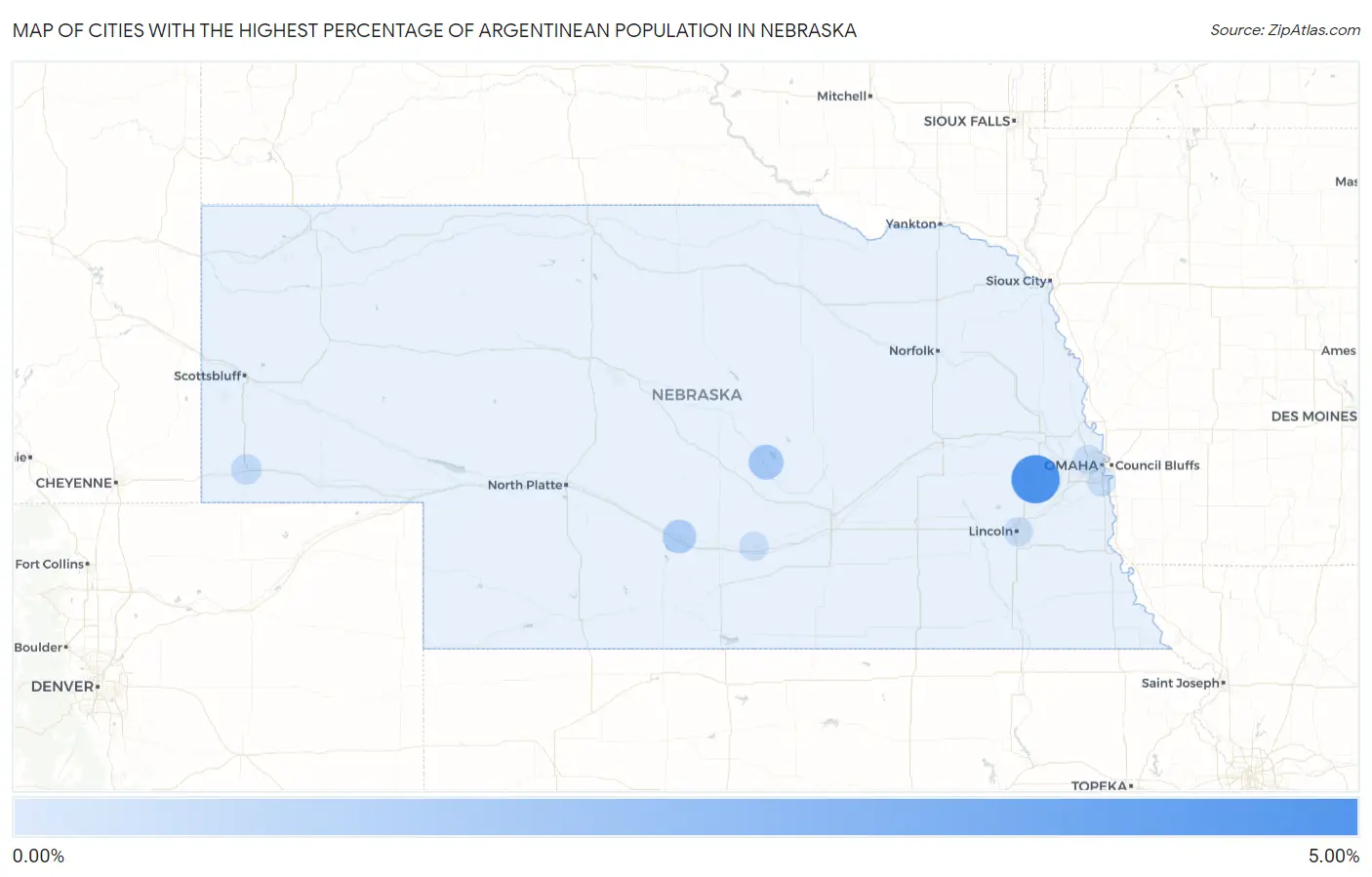 Cities with the Highest Percentage of Argentinean Population in Nebraska Map