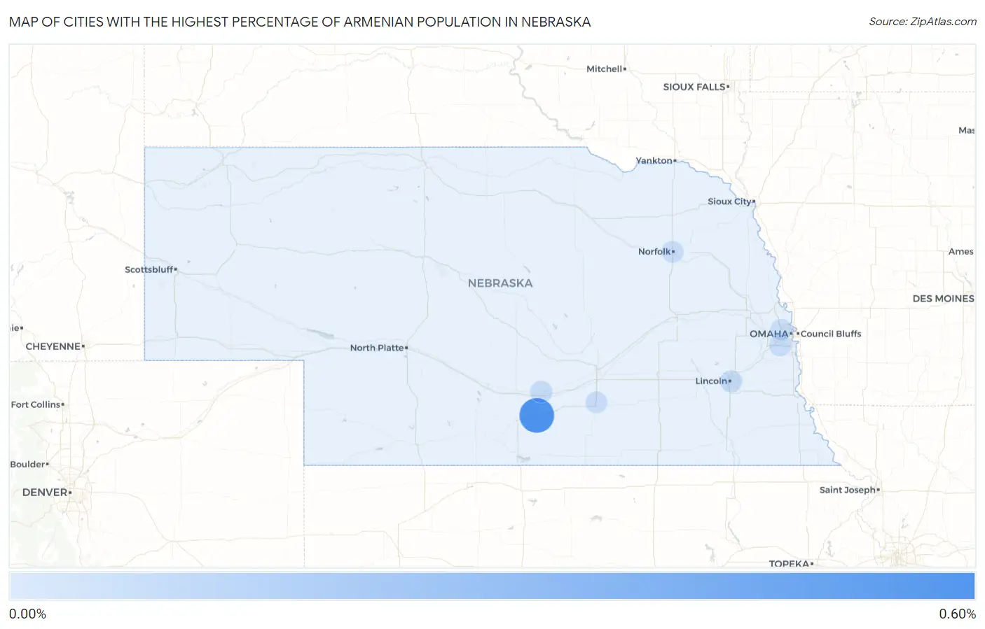 Cities with the Highest Percentage of Armenian Population in Nebraska Map