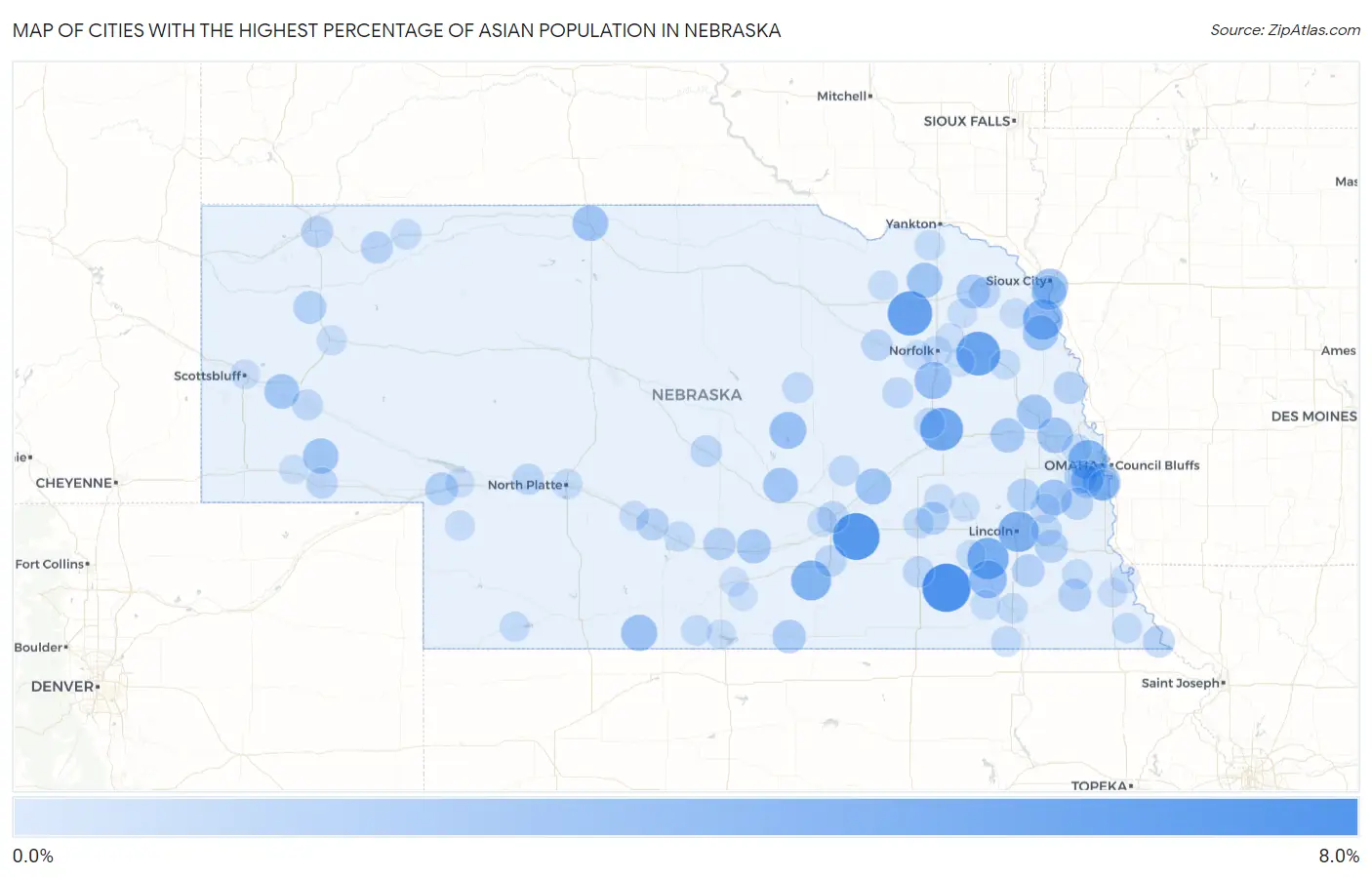 Cities with the Highest Percentage of Asian Population in Nebraska Map
