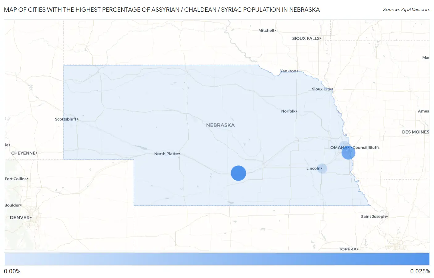 Cities with the Highest Percentage of Assyrian / Chaldean / Syriac Population in Nebraska Map