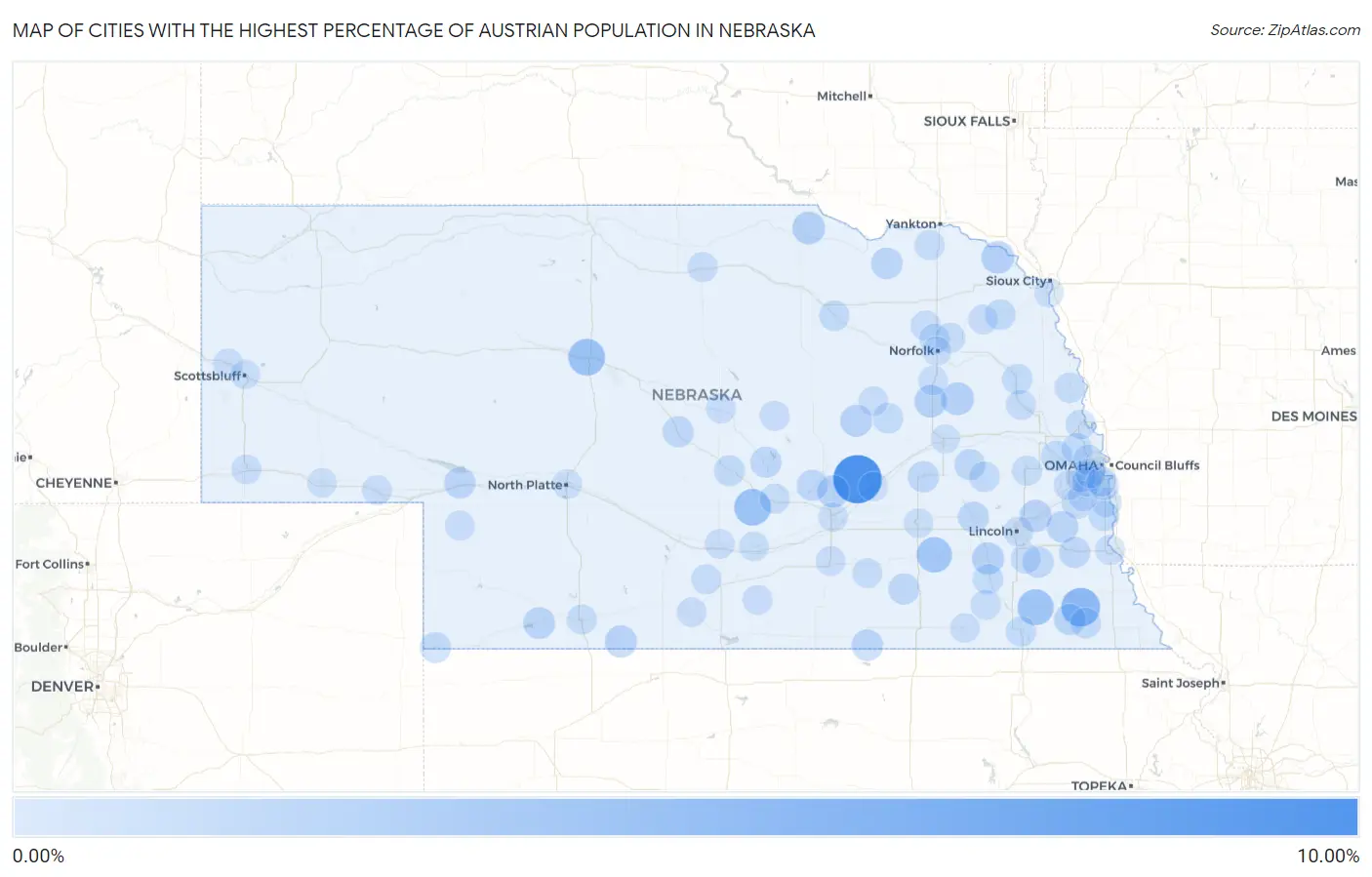 Cities with the Highest Percentage of Austrian Population in Nebraska Map