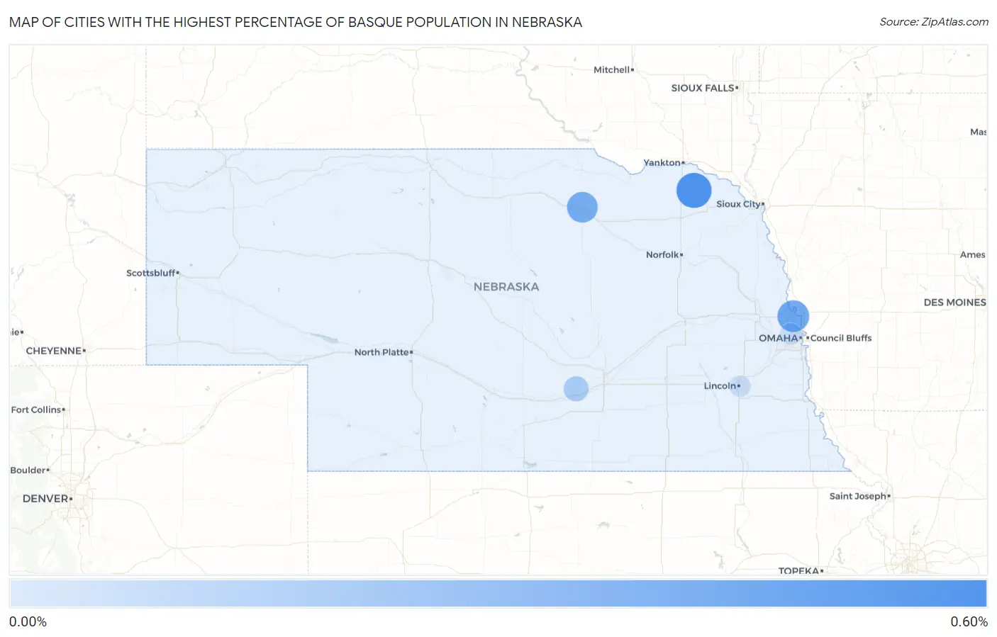 Cities with the Highest Percentage of Basque Population in Nebraska Map