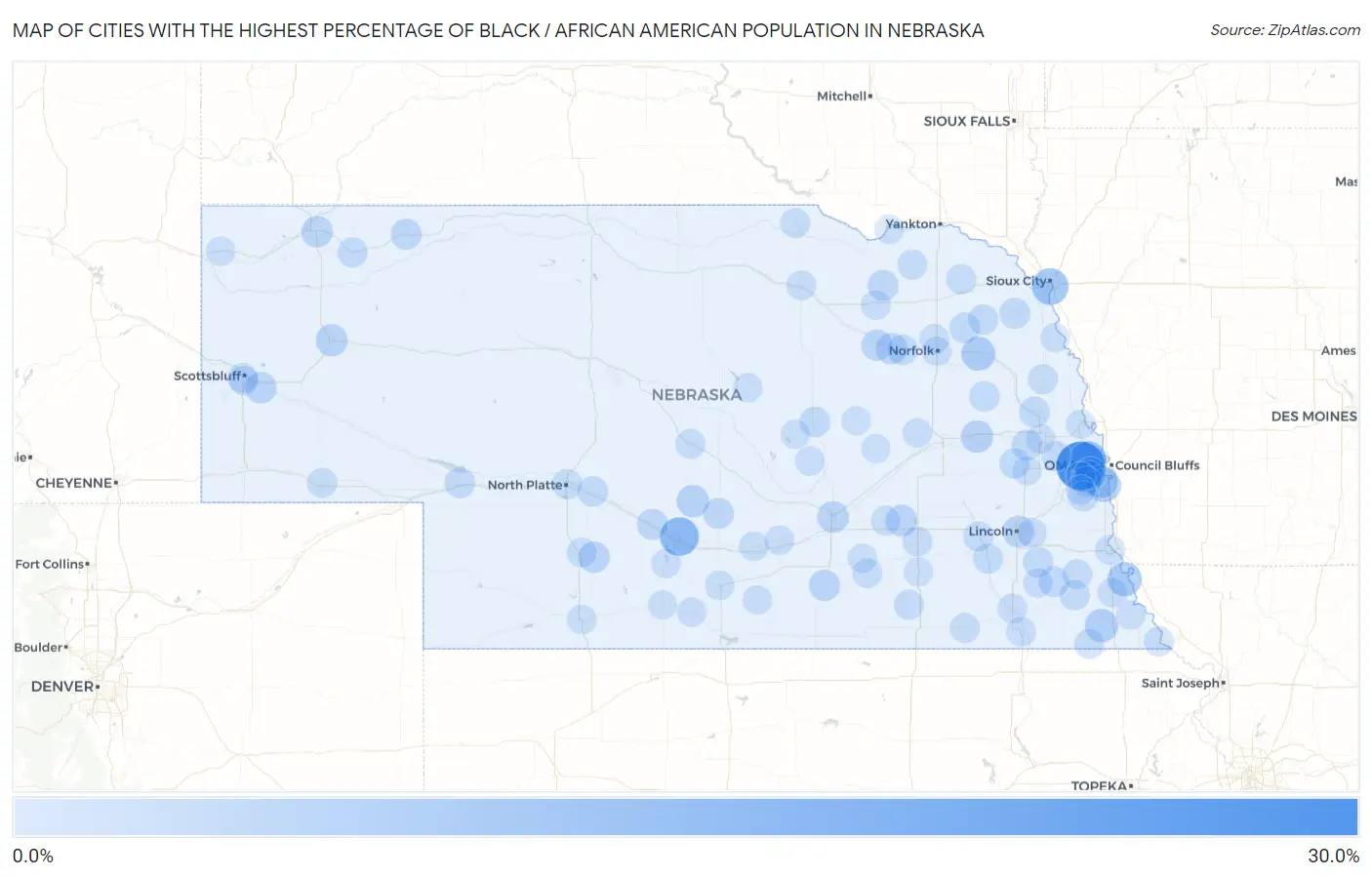 Cities with the Highest Percentage of Black / African American Population in Nebraska Map