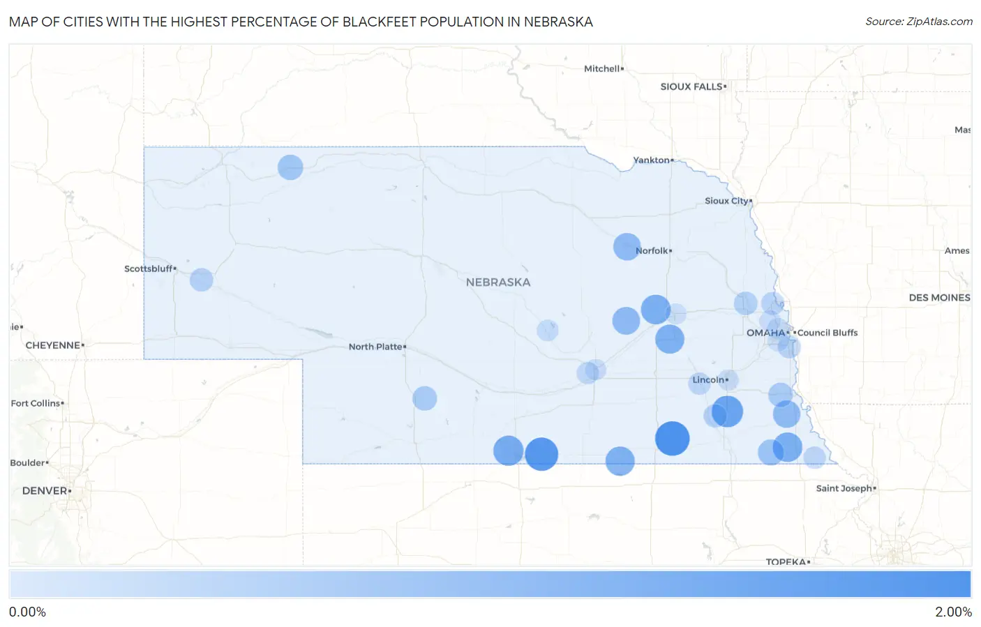 Cities with the Highest Percentage of Blackfeet Population in Nebraska Map