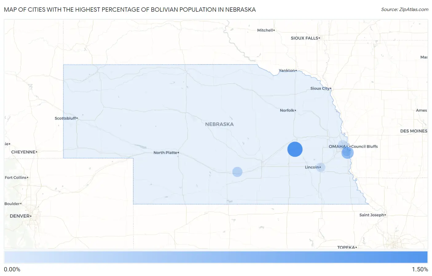 Cities with the Highest Percentage of Bolivian Population in Nebraska Map