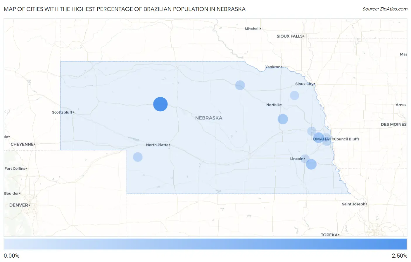 Cities with the Highest Percentage of Brazilian Population in Nebraska Map