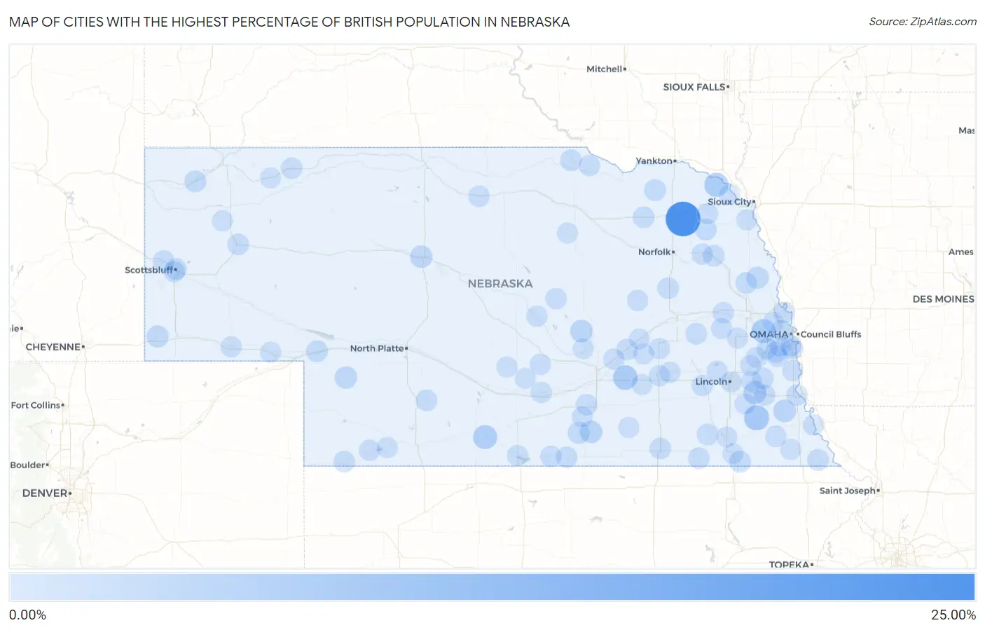 Cities with the Highest Percentage of British Population in Nebraska Map