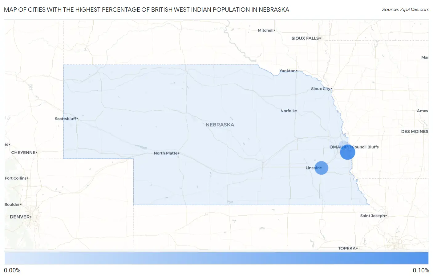 Cities with the Highest Percentage of British West Indian Population in Nebraska Map
