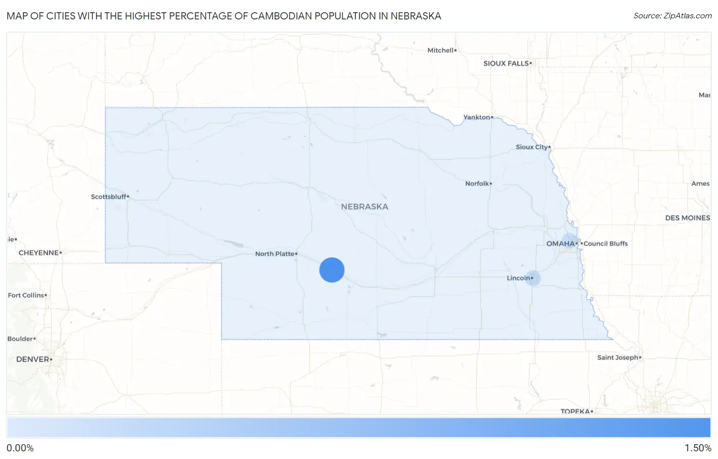 Cities with the Highest Percentage of Cambodian Population in Nebraska Map