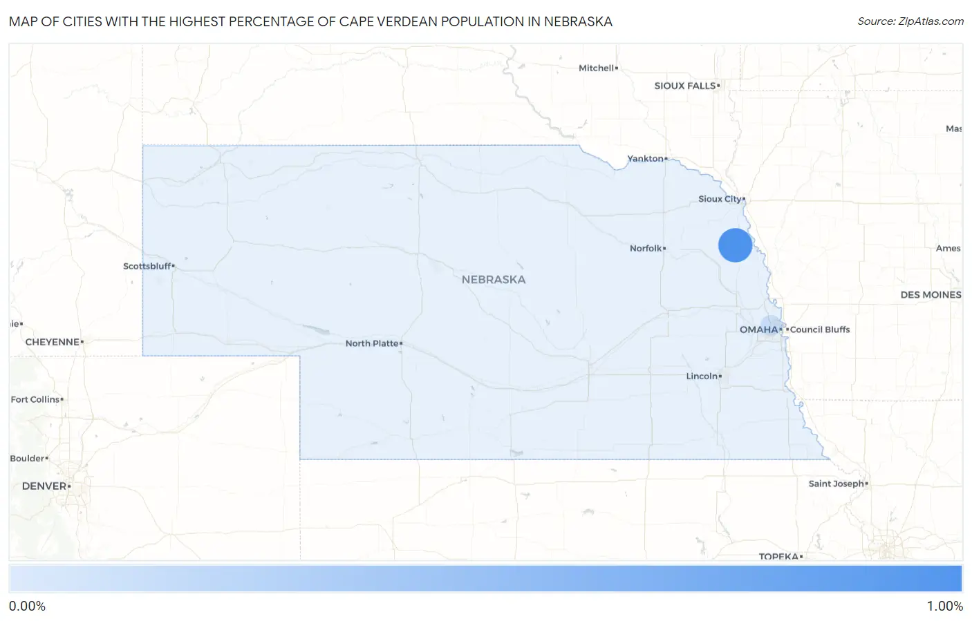 Cities with the Highest Percentage of Cape Verdean Population in Nebraska Map