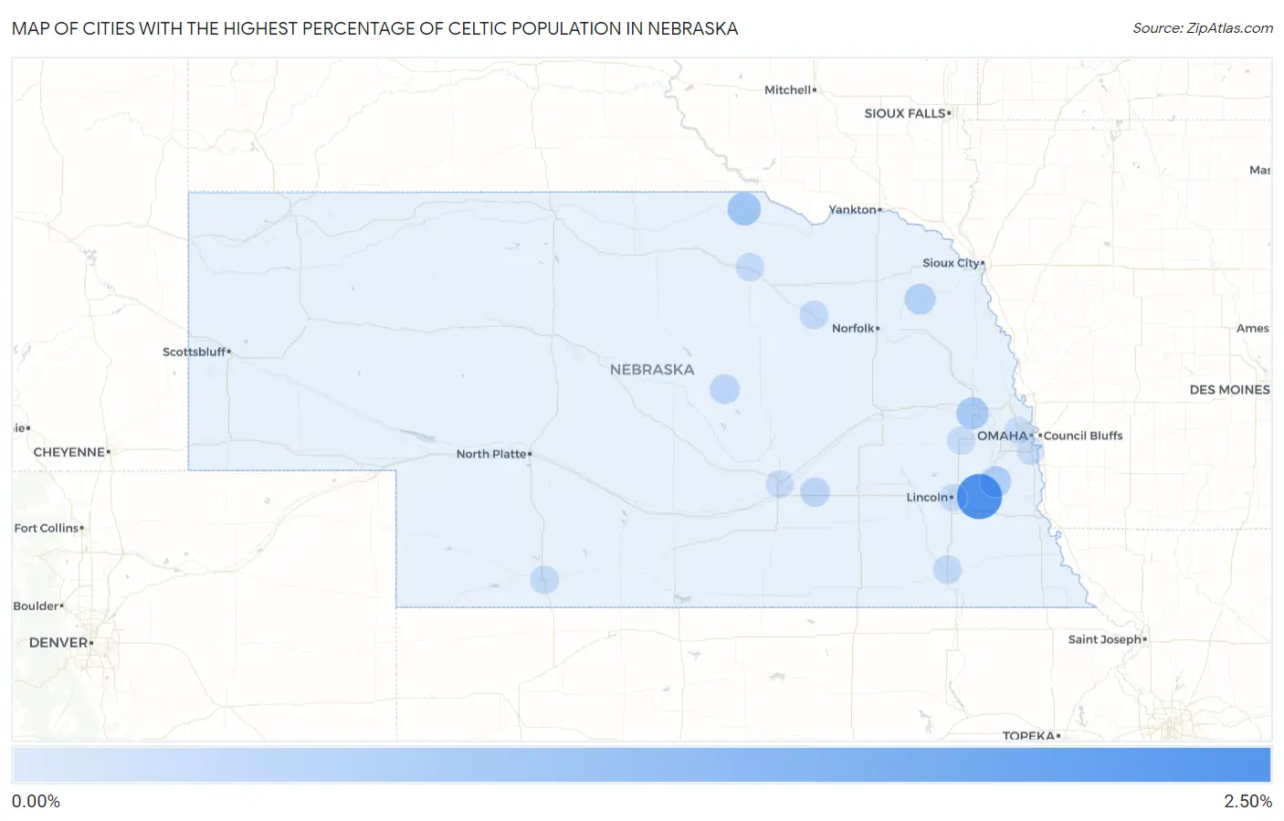 Cities with the Highest Percentage of Celtic Population in Nebraska Map